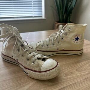 Converse Cream High Tops with Red Accents